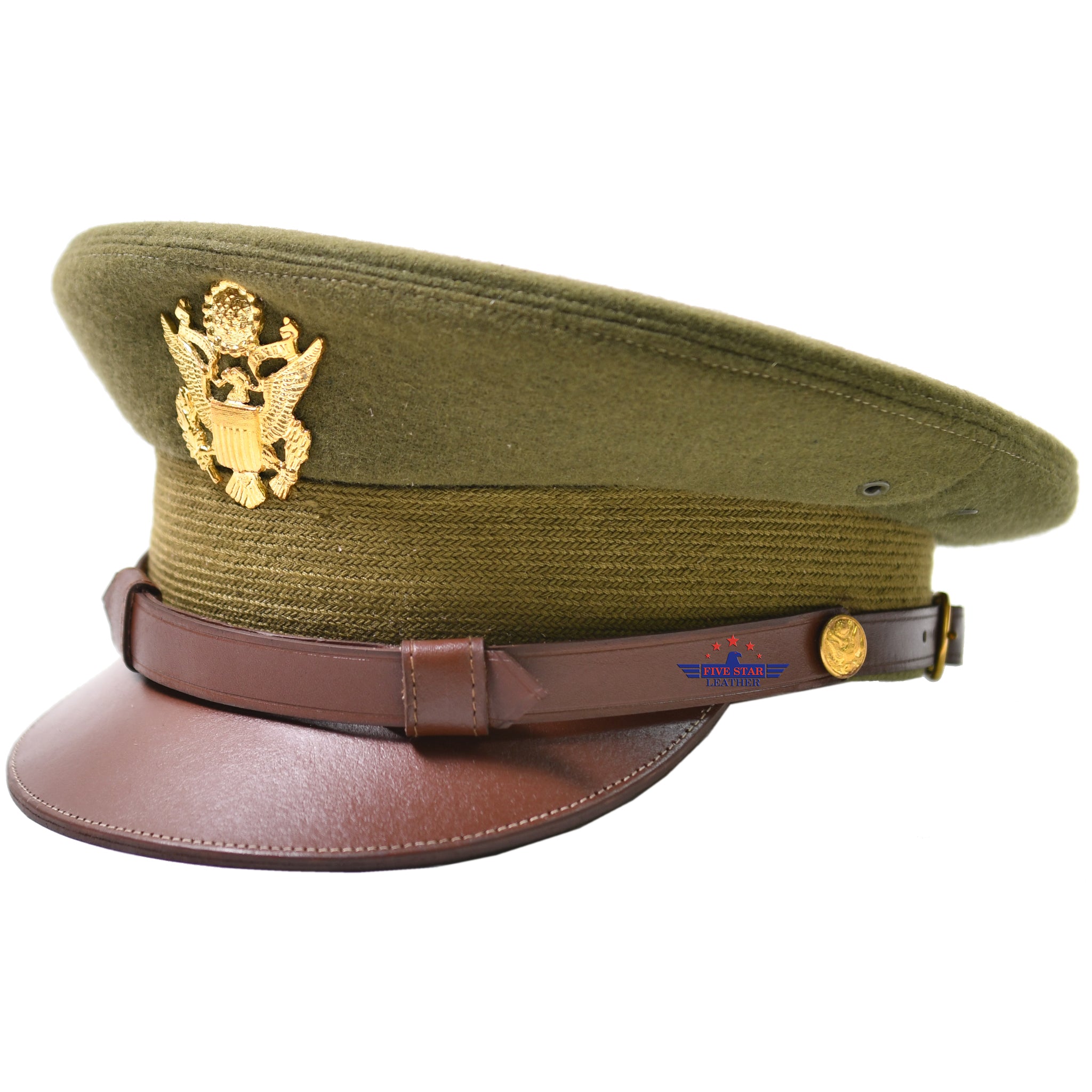 WW2 US Visor Hat Officer Cap With Eagle Badge WWII Fivestar Leather ww2-us-visor-hat-officer-cap-with-eagle-badge-wwii-fivestar-leather