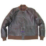 Men Real Goatskin Leather Seal Brown Air Force Repro A-1 Field Jacket Pilot Flying Aviator