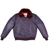 Men Sky King Wind Breaker Jacket Real Steerhide Seal Brown Leather with Mouton Fur Collar