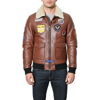 FiveStar Leather Men Aviator Pilot Flying Patched Jacket