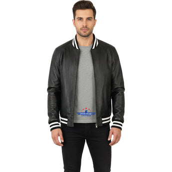 Men Real Soft Lamb Leather Varsity Baseball Bomber College Raglan sleeve Jacket