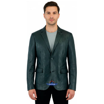 Men Real Leather Black Python Snake Textured Blazer Jacket Two Button Fashion Coat