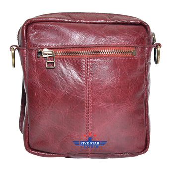 Fivestar Leather Maroon Buffalo Hide Pull-Up Pouch Bag Cross body Bag for Men Women