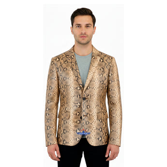 Men Blazer Fashion Real Leather Python Snake Cobra Textured Jacket Two Button