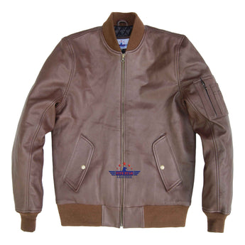 MA-1 Army Pilot Bomber Military Real Goat Leather Men Jacket Tan