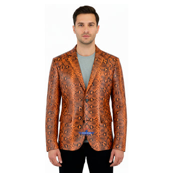 Men Fashion Real Leather Python Snake Cobra Textured Blazer Jacket Two Button