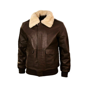 New Men Real Repro Bomber A-2 Genuine Leather Fur Collar Pilot Flying Jacket