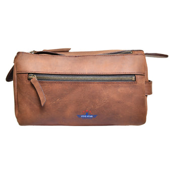 Fivestar Leather Men's Toiletry Bag Vintage Shaving Dopp Kit Travel Organizer