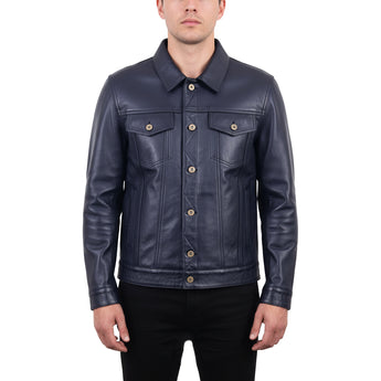 Men Trucker Real Horsehide Leather Classic Western Denim Style Leather Jacket