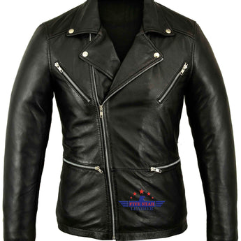 Men’s Genuine Black Five Star Leather Sports Iconic Stylish Slim fit Jacket