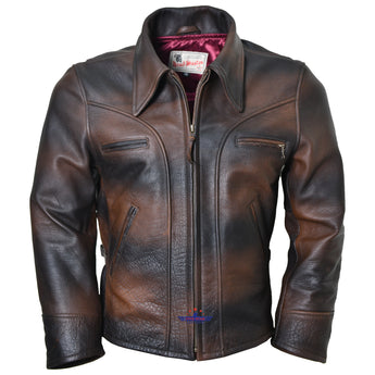 FiveStar Leather Men Californian Half belt Buffalo Hide Distressed Brown Leather Jacket