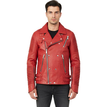 God Gift Men Red BUILD FOR SPEED Real Leather Jacket