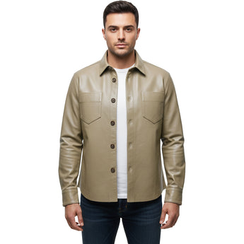 Five Star Leather Men’s Khaki Shirt Long Sleeve Handmade Overshirt