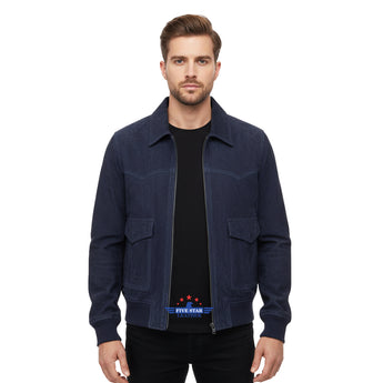 FiveStar Leather Trucker Western style Goat Suede Black Men Jacket