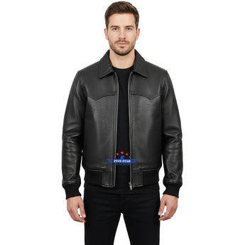 FiveStar Leather Trucker Western Style Goat Black Men Jacket