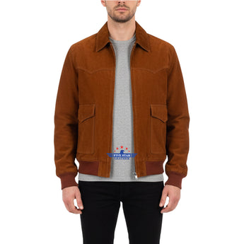 FiveStar Leather Trucker Western style Goat Suede Men Jacket Tan Brown