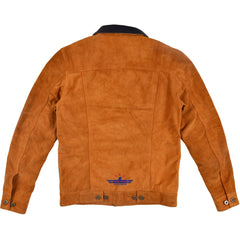 Men TRUCKER Tan Suede Classic Western Denim Style Leather Jacket Brown Collar