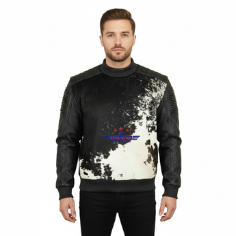 Real Genuine Cow Hair-on Leather Jacket men Padded Shoulders Natural Textured