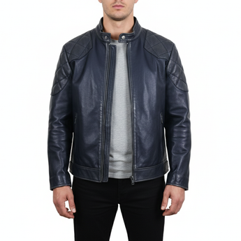 FiveStar Leather Men’s Steerhide Quilted Shoulder Jacket Black Sports