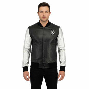 Justin Bieber Silver sleeves Taddy Real Leather Jacket for men Bomber Fashion