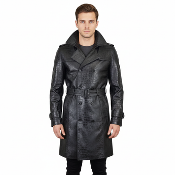 Men Real Hide Sheep Leather Embossed With Crocodile Texture Jacket Coat