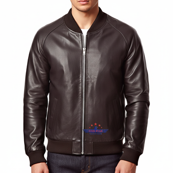 Men Real Soft Lamb Leather Varsity Baseball Bomber College Raglan sleeve Jacket