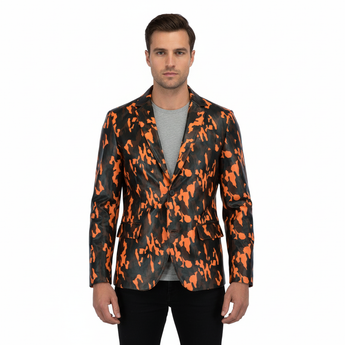 Men Fashion Real Leather Camo Textured Blazer Jacket Two Button new