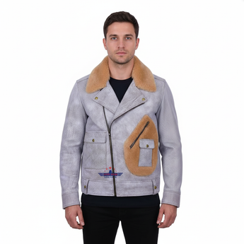 FiveStar Leather SpeedKing Cycle Champ Grizzly Style Back Jacket White Distressed