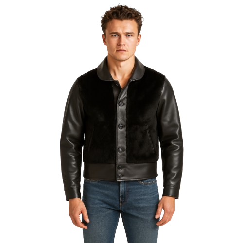 MDM Men's Genuine Goat Leather Aviator Jacket - Vintage Bomber Style, Fur Collar, Zip Front