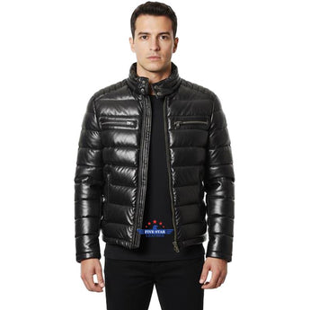 FiveStar Leather Men Lambskin Warm Puffer Jacket Quilted Winter Style