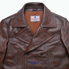 Fivestar Leather Men Double Breasted Horse Hide Mid Brown Coat