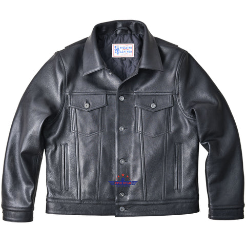Men Trucker Black Goatskin Classic Western Denim Style with Action Back