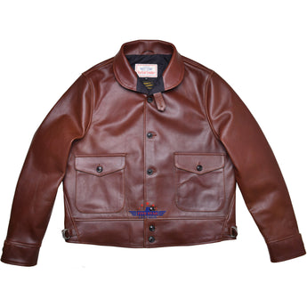 Men's Repro 1930s Vintage Cossack Real Horse Hide Brown Pull up Leather Jacket