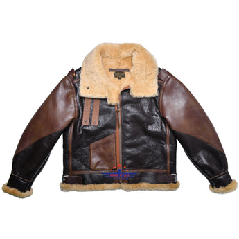 Repro USAAF Type B-3 Bomber Aviator Seal Brown Sheep Leather Flight Jacket Distressed Reinforcements