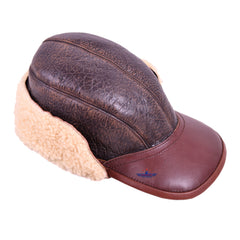 FIVESTAR LEATHER Distressed Commando B2 FLIGHT AVIATOR SHEEPSKIN LEATHER CAP