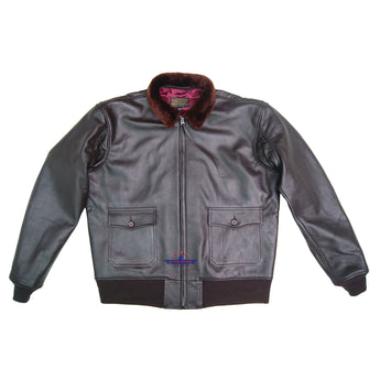 Men Flight G1 Bomber Naval Flying Jacket USN Goatskin Leather Seal Brown M422-A