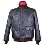 Men Flight A-1 Repro Steer Hide Leather Jacket Military Aviation Bomber Seal Brown