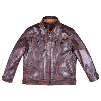 FiveStar Leather Men Classic Vintage look Ranch Jacket Real Goatskin Leather