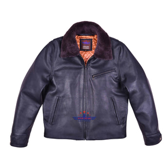 Men Winter Halfbelt Real Goatskin Leather Jacket with Mouton Fur Collar