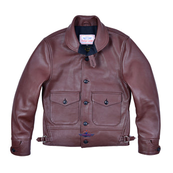 Men's Repro 1930s Vintage Cossack Real Steer hide Leather Jacket Russet Brown