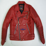 God Gift Men Red BUILD FOR SPEED Motor Biker Real Leather Jacket
