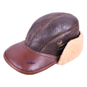 FIVESTAR LEATHER Distressed Commando B2 FLIGHT AVIATOR SHEEPSKIN LEATHER CAP