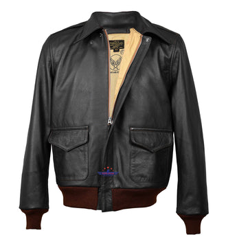Men A2 Repro David D. Doniger Military Flight Real Goatskin Leather Jacket