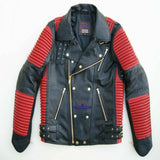 God Gift Men's Black and Red Motor Biker Real Leather Jacket SPEED Golden Zipper