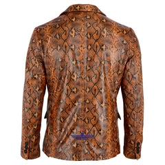 Men Fashion Real Leather Python Snake Cobra Textured Blazer Jacket Two Button