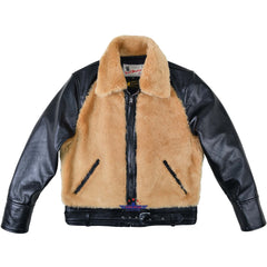 FiveStar Leather 1930s Grizzly Jacket Blonde Fur with HorseHide Black Leather