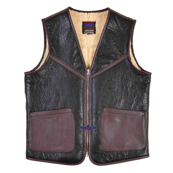 FiveStar Leather Sports Vintage Aviator Vest Seal Brown Shearling