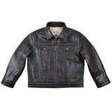 FiveStar Leather  Men Trucker Classic Buffalo Disstressed Brown Western Denim Leather Jacket