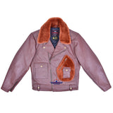 Vintage Beck Biker Jacket Goatskin Leather Russet Brown with Fur Collar