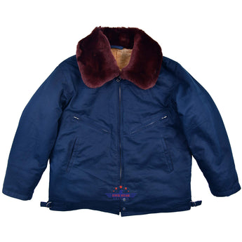 USSR Pilot Winter Jacket for Long Distance Aviation Warm Army Military Blue Sheepskin Fur